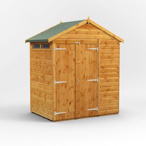 Powersheds 4 x 6ft Timber Tongue & Groove Security Apex Garden Shed, Double Doors Brown 191.4cm W X 135cm D X 228.8cm H Image
