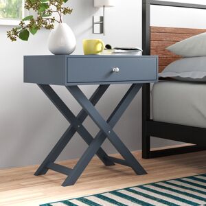 Wade Logan Garo 1 Drawer X cross leg Bedside Table, Side Table, End Table Blue 60cm H X 55cm W X 40cm D Image