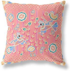 AmritaSen Indoor / Outdoor Floral Square Cushion With Filling Peach/Blue 66cm H x 66cm W Image
