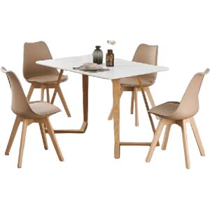 Norden Home Torpoint 4 Person Dining set - a Rectangular Plastic Dining Table with Wooden Legs and a Set of 4 Faux Leather Cushion Padded Dining Chairs for Dining Vanilla/White 6 Image
