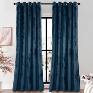 Fairmont Park Alsey 100% Velvet Blackout Eyelet Ready Made Curtains & Drapes with matching Tie Backs Navy 228 W x 228 D cm Image