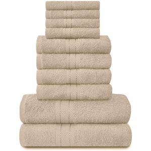 Latitude Run 100% Cotton Bath Towels - Set of 10 Brown Washcloth;Hand Towel;Bath Towel Image