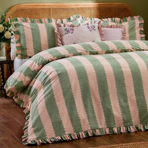 Wylder Nature Birdie Stripe Cotton Blend Duvet Cover Set Set Pink/Green Super King Duvet Cover + 2 Standard Pillowcases Image