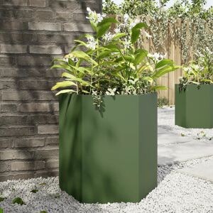 Vidaxl Garden Planter White Hexagon 69X60x45 Cm Steel Olive Green 45cm H x 46cm W x 40cm D Image