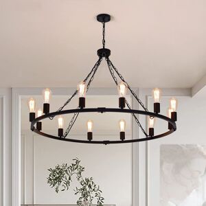 August Grove Turco 12-Light Wagon Wheel Chandelier Black 65cm H X 100cm W X 100cm D Image