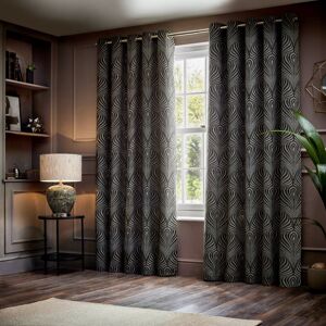 Paoletti Gatsby Geometric Jacquard Eyelet Curtians Black 117 W x 137 D cm Image
