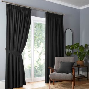 Fusion Dijon 100% Cotton Blackout Pinch Pleat Curtain Pair Black Width 168 x Drop 229 cm Image