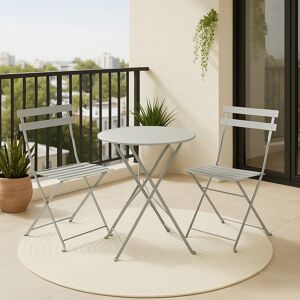 17 Stories 3-Piece Folding Bistro Set, Outdoor Garden Metal Table and Chairs, Powder-Coated Steel, 4 Colours Available Grey 2 Image