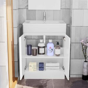 17 Stories 800*600mm Bathroom Floor Standing Vanity unit with 2 Doors,Ceramic Basin,White White 800mm H X 600mm W X 390mm D Image