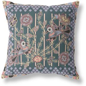 AmritaSen Indoor / Outdoor Floral Square Cushion With Filling Dark Green/Blue/Grey/Pink 41cm H x 41cm W Image