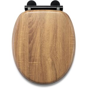 Croydex Soft Close Wooden Toilet Seat - Quick Release for Easy Cleaning and Adjustable Hinges with Top and Bottom Fixings, Antibacterial Seat Surface Black/Brown 95.25cm W X 47.2cm D Image