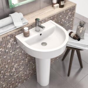 Hudson Reed Luna Ensor Vitreous China U-Shaped 425mm Full Pedestal Sink White 425mm L X 380mm W X 825mm H Image