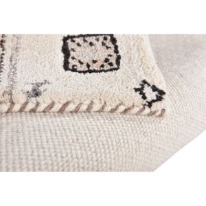 Theko Hand Hooked Wool Beige Rug Cream Rectangular 70 x 140cm Image