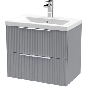 Hudson Reed Fluted 600mm Wall Hung Single Vanity Unit Satin Grey 540mm H X 610mm W X 390mm D Image