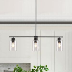Longshore Tides 3 Lights Glass Pendant Light Fixtures, Chandelier Ceiling Lights Living Room Matte Black 128.5cm H X 79.3cm W X 12cm D Image