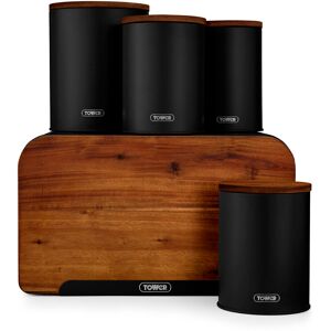 Tower Scandi 5 Piece Bamboo Storage Set With Bread Bin, Biscuit Barrel And Storage Canisters Black Image