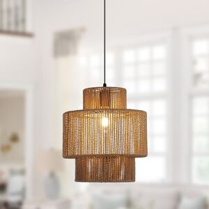 Blue Elephant 1 - Light Farmhouse Boho Woven Rattan Pendant Brown 31.5cm H X 31cm W X 31.5cm D Image