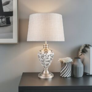 Mercer41 Bostrom 57cm Classic Toile de Jouy Vintage Style Table Lamp Grey/Grey 58cm H X 36cm W X 36cm D Image