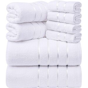 Ebern Designs Cotton Blend Bath Towels - Set of 8 White Washcloth;Hand Towel;Bath Towel Image