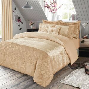Rosdorf Park Santiago 3 Piece Crushed Velvet Duvet Cover Set Ultra Soft Luxurious and Easy Care Bedding Beige Super King - 2 Standard Pillowcases Image