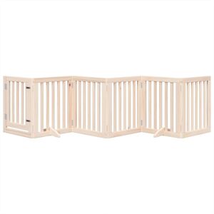 Archie & Oscar Dog Gate With Door Foldable 6 Panels Black 300 Cm Poplar Wood Beige 60cm H x 300cm W x 2cm D Image