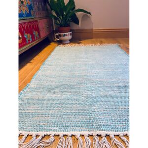 World Menagerie Edom Hand-Loomed 100% Cotton Turquoise Rug Rectangle 90 x 150cm Image
