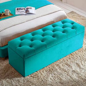 R&M Furnishers Chesterfield Ottoman Storage Box - Plush Velvet Blanket box - Shoe Bench - End of Bed Bench Teal 40cm H x 180cm W x 40cm D Image