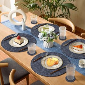 17 Stories Alynn Faux Leather Placemat And Coaster Set Black/Blue 34cm W X 34cm L X 0cm D Image