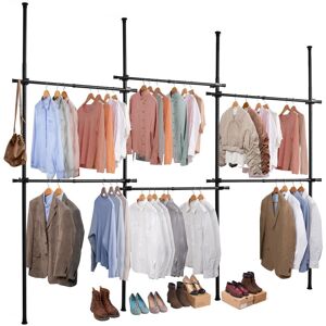 Direct Online Housware Telescopic Triple Wardrobe Organise Hanging Rail Clothes Rack Adjustable Storage Black Image