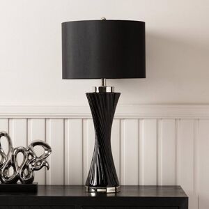 Ivy Bronx Costinela Living Room Table Lamp with Twisted Glass Base, Bedside Buffet Lamp for Bedroom with Linen Shade Black/Black 78cm H X 38cm W X 38cm D Image