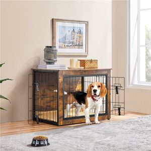 Yaheetech Dog Crate Furniture with 2 Doors Rustic Brown/Black 64cm H x 80.5cm W x 55.5cm D Image