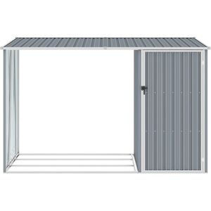 Dakota Fields Peace Garden Firewood Shed 245x98x159 cm Galvanised Steel Grey 245cm W X 98cm D X 159cm H Image
