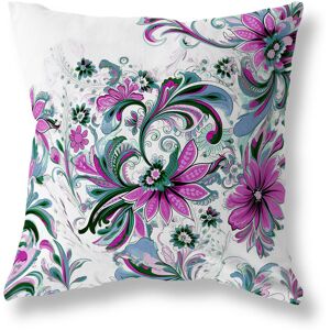 AmritaSen Wild Flora Fusion Indoor/Outdoor Floral Square Cushion With Filling Green/Lavender 66cm H x 66cm W Image