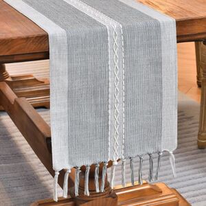 Bloomsbury Market Embroidery Cotton Linen Table Runner Indoor Outdoor Farmhouse Style Grey Image