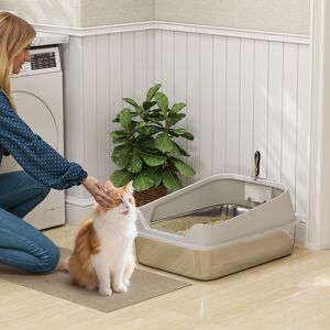 PawHut Stainless Steel, PP Litter Box Grey 75.69cm H X 177.29cm W X 127.76cm D Image