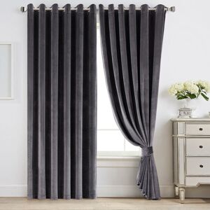 Canora Grey Reede Luxury Crushed Velvet Eyelet Curtains - Fully Lined, Heavy Plush Drapes Charcoal 228cm Width x 228cm Drop Image