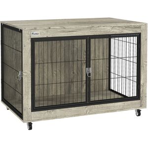PawHut Furniture Style Crate with 2 Doors Grey Large (50-95lbs) Image