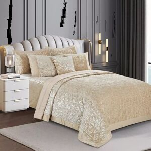 SHAZ HOME Velvet Bedspread Set Beige Super King Bedspread+ 2 Standard Shams Image