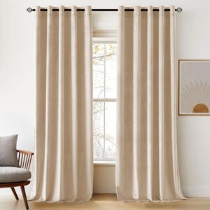 Fairmont Park Heavy Velvet Blackout Eyelet Ready Made Curtains & Drapes with Tie Backs Beige 168cm Width x 183cm Drop Image