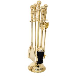 Belfry Heating Hatem 5 Piece Brass Fireplace Tool Set Brass 49cm H x 13cm W x 13cm D Image