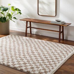 Latitude Run Checkered Shaggy Area Rug Ivory/Taupe Beige;Ivory Rectangle 160 x 213cm Image