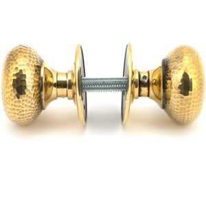 From The Anvil Hammered Mushroom Mortice/Rim Knob Set Aged Brass 5.1cm W Image