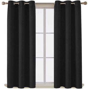 Ebern Designs My Home Store Ultra-Soft Blackout Curtains Enguerran with Eyelets and Tie Backs Black 167 W x 228cm D Image