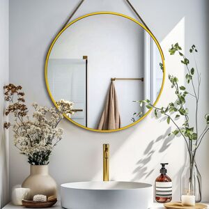 UNHO Wal Mirror Aluminium Round Mirror Gold 60cm x 60cm Image