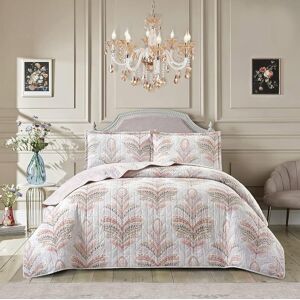 Marlow Home Co. Andrena Microfiber Bedspread Set Floral/Pink Super King Bedspread + 2 Standard Pillow Shams Image