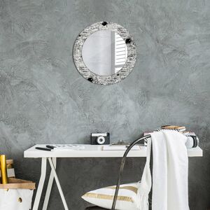 East Urban Home Huldar Round Glass Framed Wall Mounted Accent Mirror in White/Blue/Yellow Black and White Scribbles Pattern 50cm H x 50cm W Image