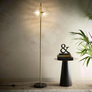 Canora Grey Azzo Aspen 2lt Brass and Tiered Glass Floor Lamp Clear 150cm H X 35cm W X 35cm D Image