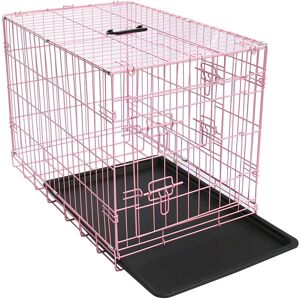 Archie & Oscar Branford Pet Puppy Cage Dog Animal Crate Foldable Transport Carrier with Tray Pink 76cm H x 106cm W x 68cm D Image