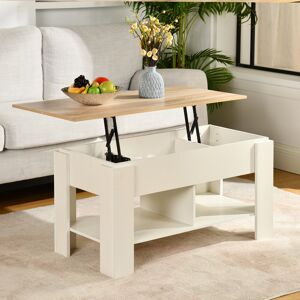 17 Stories Elot Lift Top Coffee Table Oak Wood/White 46.8cm H X 96cm W X 50cm D Image