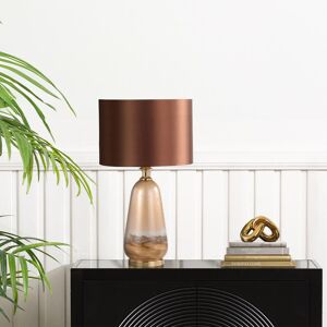 Canora Grey Ambere 57cm Living Room Table Lamp with Glass Base, Satin Shade Bedside Buffet Lamp for Bedroom Brown 57cm H X 33cm W X 33cm D Image